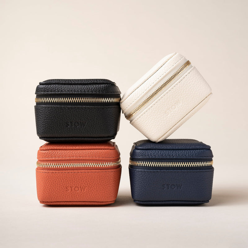 STOW Hester Jewellery Cases in Black, Clay Orange, Navy and Spring Moon colours.
