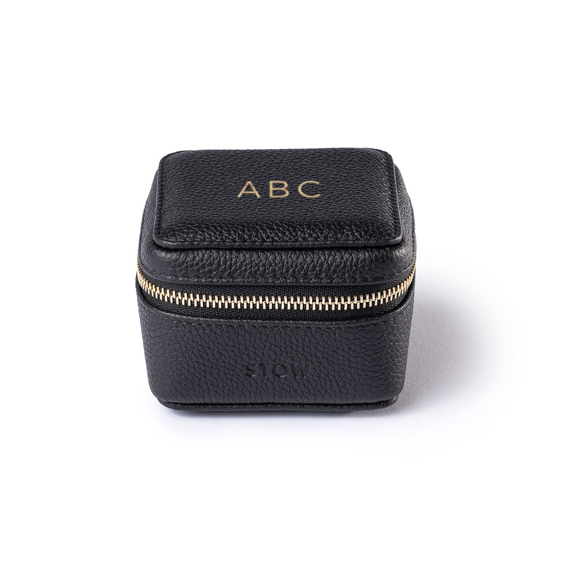 STOW London Hester Essentials Case in Black leather showing personalisation option
