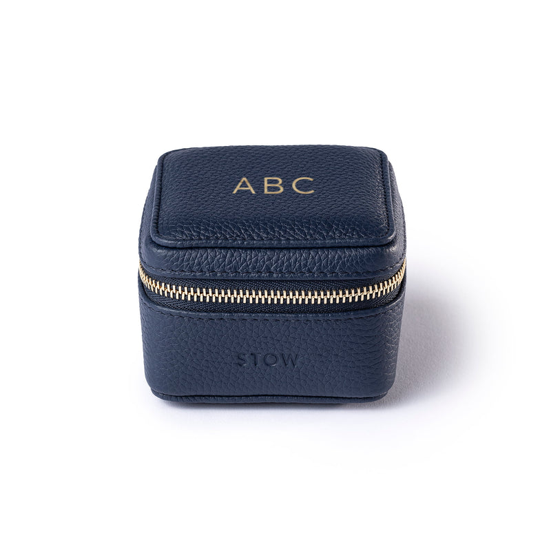 STOW Leather Hester Essentials Case in Navy colour with personalised initials on the top.
