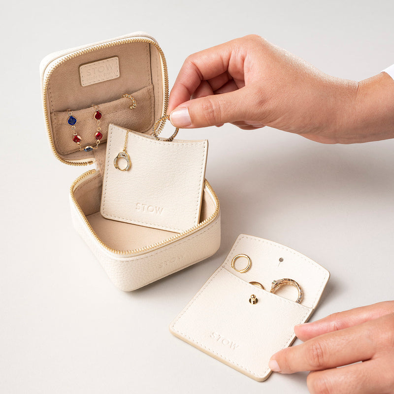 STOW London Hester Essentials Case in Spring Moon leather, two leather sleeves included inside