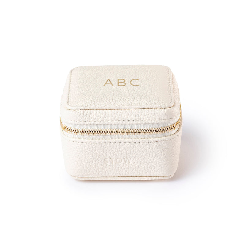 STOW Leather Hester Essentials Case in Spring Moon colour with personalised initials on the top.