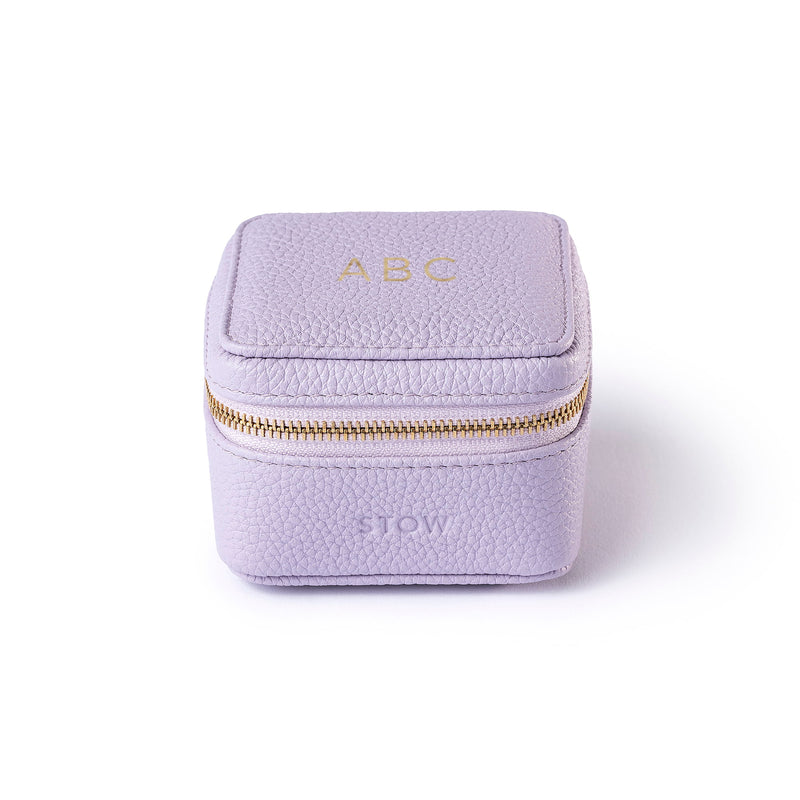 STOW London Hester Essentials Case in Wild Lavender leather with personalisation on top
