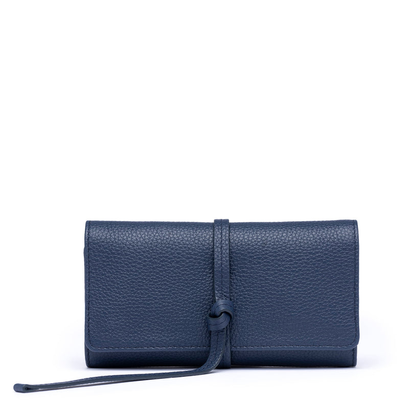 STOW London Mini Jewellery Roll in Navy leather