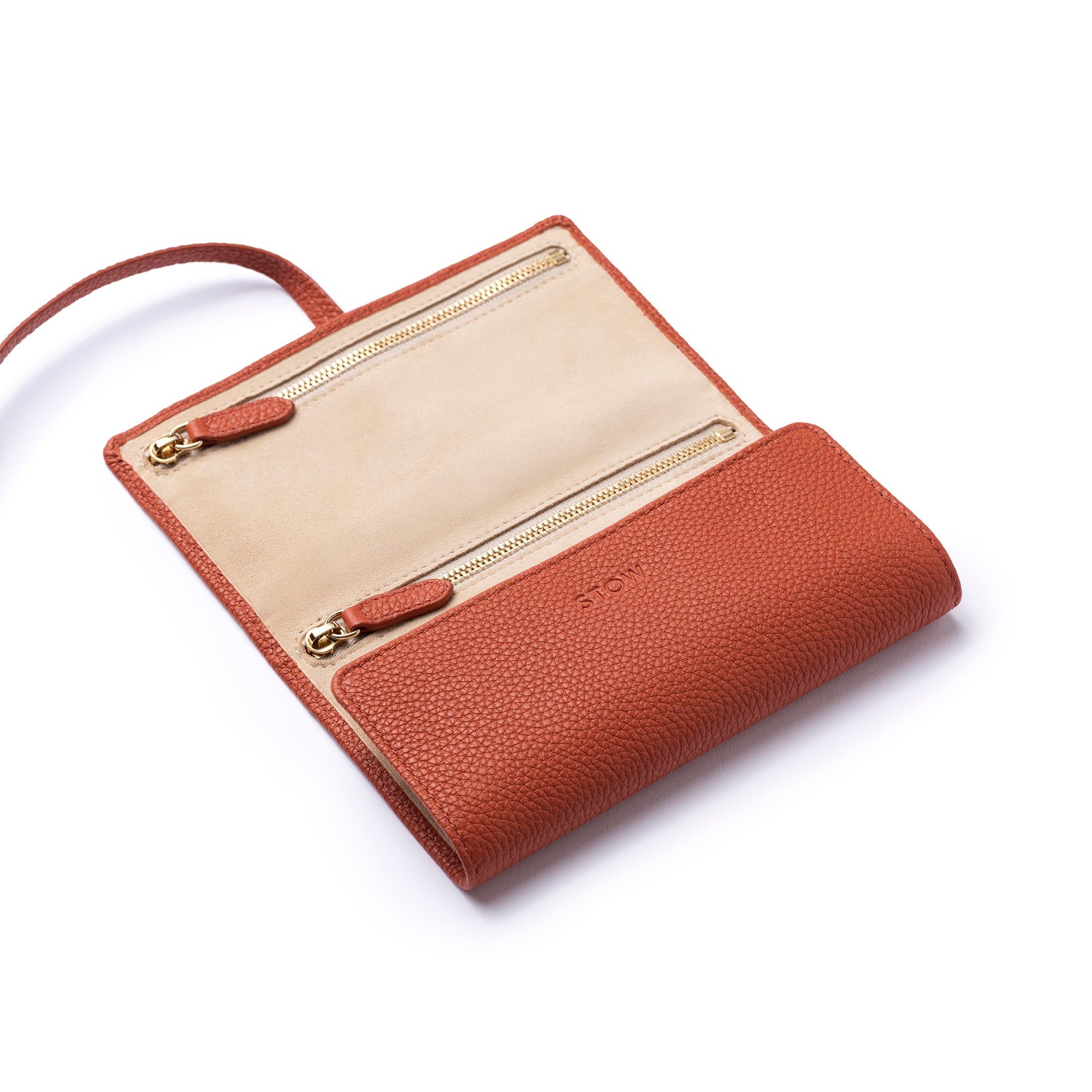 STOW London Mini Jewellery Roll in Clay Orange leather