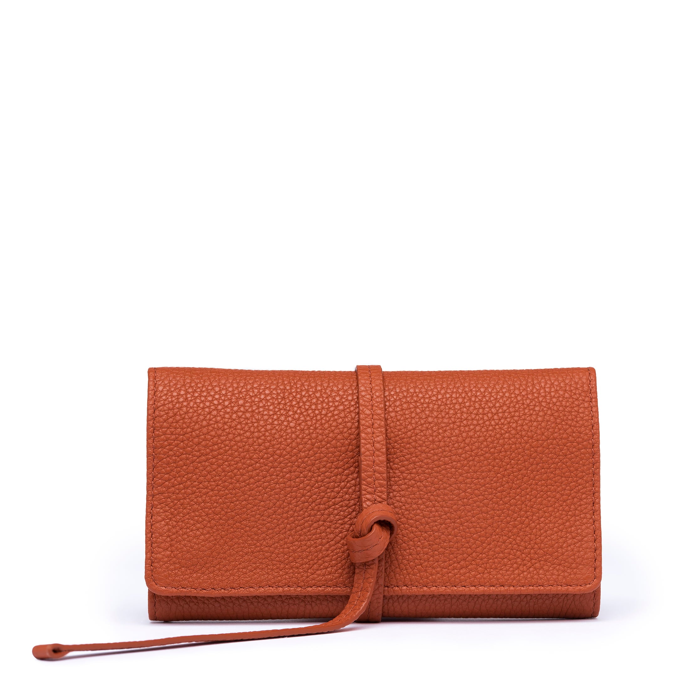 STOW London Mini Jewellery Roll in Clay Orange leather