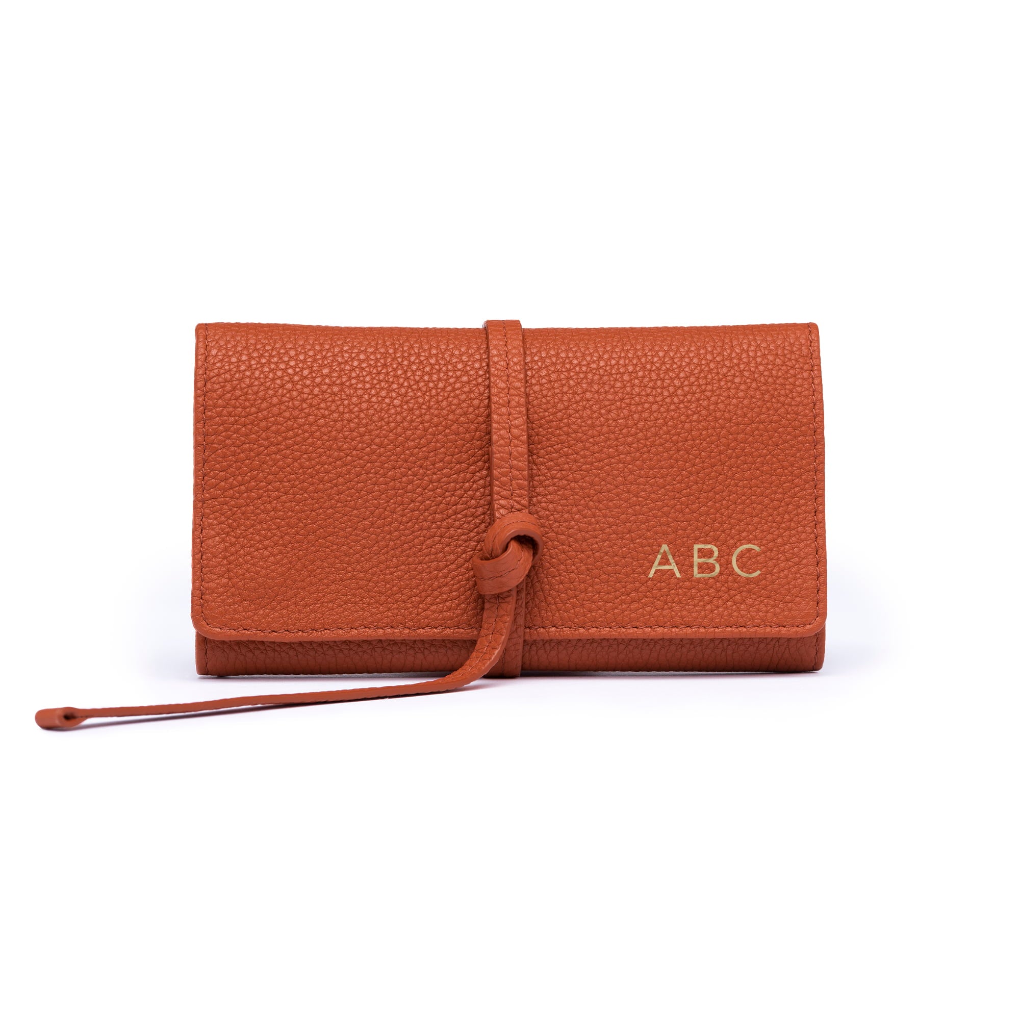 STOW London Mini Jewellery Roll in Clay Orange leather