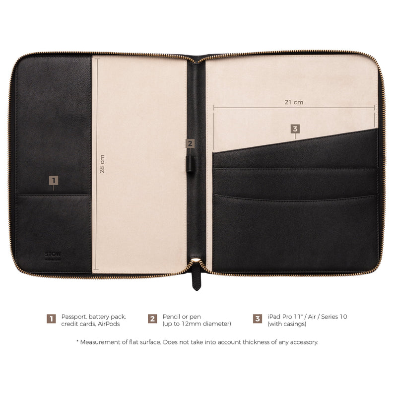Black Leather World Class Folio Tech Case – STOW