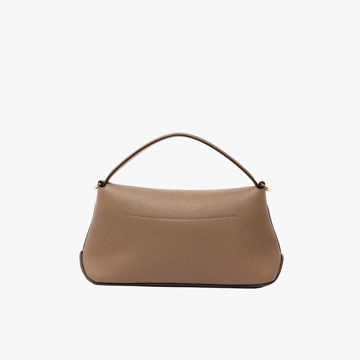 Back panel of STOW London's Mini East West in Mocha pebbled leather on a light grey background 