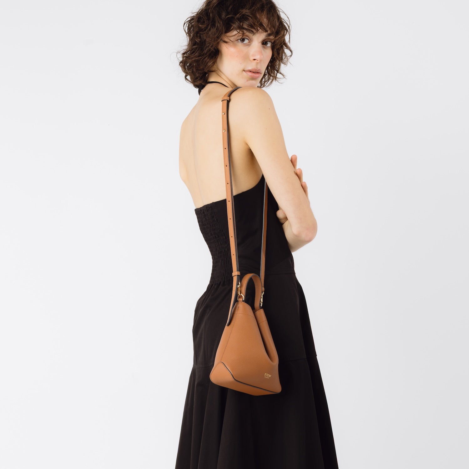 Mini Curve Leather Crossbody Strap