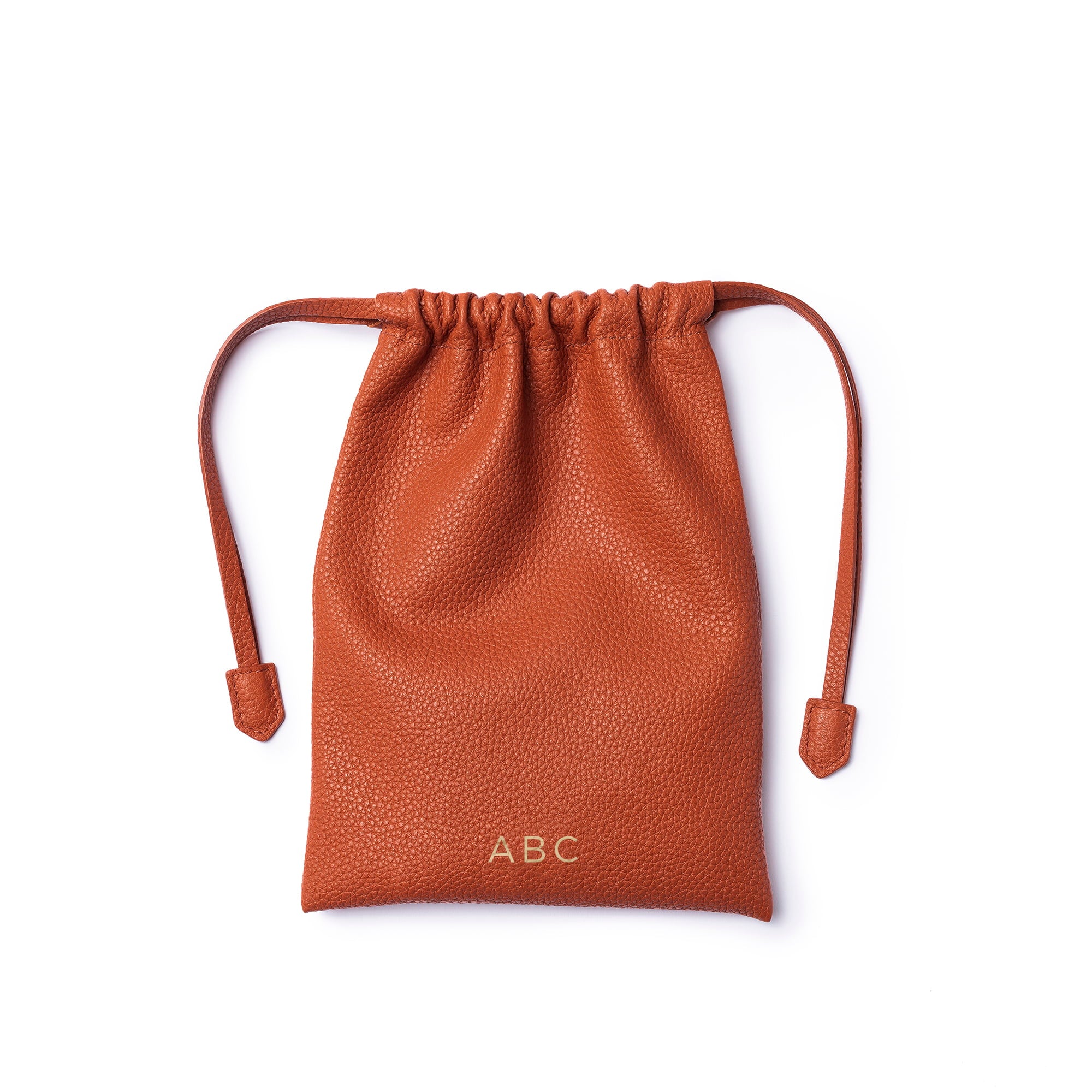 STOW London Multi Pouch in Clay Orange leather with personalised initials.