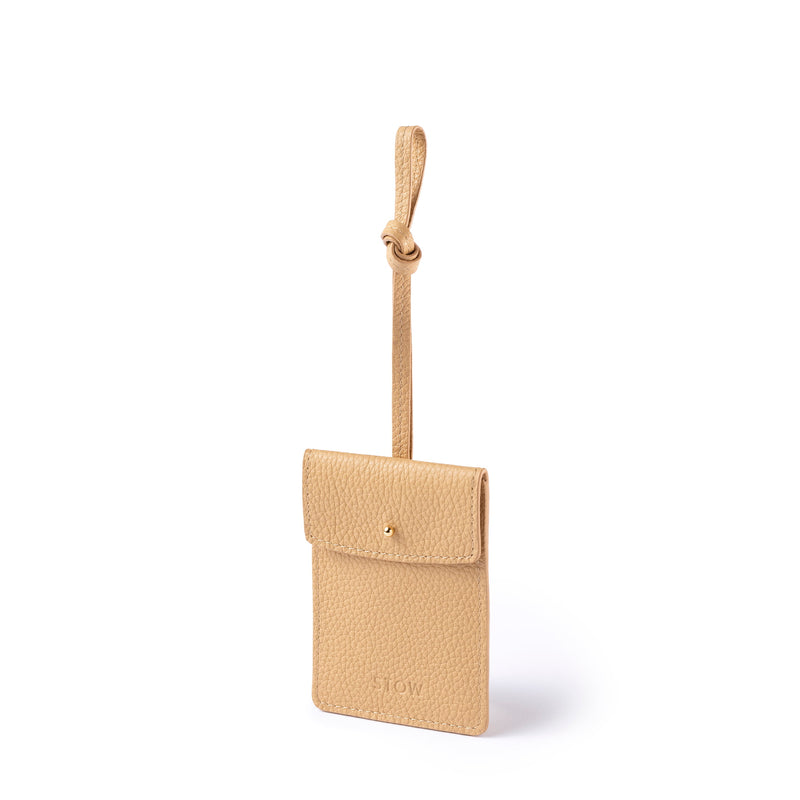 STOW London Leather Multi Tag in Almond pebbled leather.