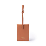 STOW Leather Multi Tag in Earth Tan pebbled leather with personalised initials on the back.