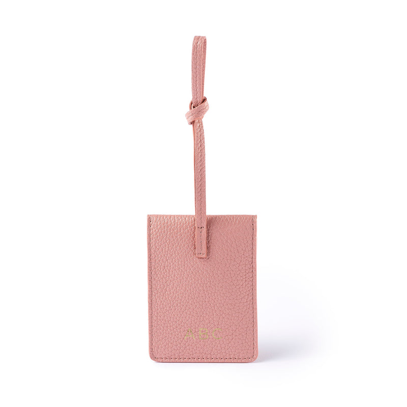 STOW London Leather Multi Tag in Hazy Blush pebbled leather with personalised initials on the back.