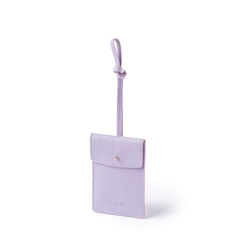 STOW London Leather Multi Tag in Wild Lavender pebbled leather.