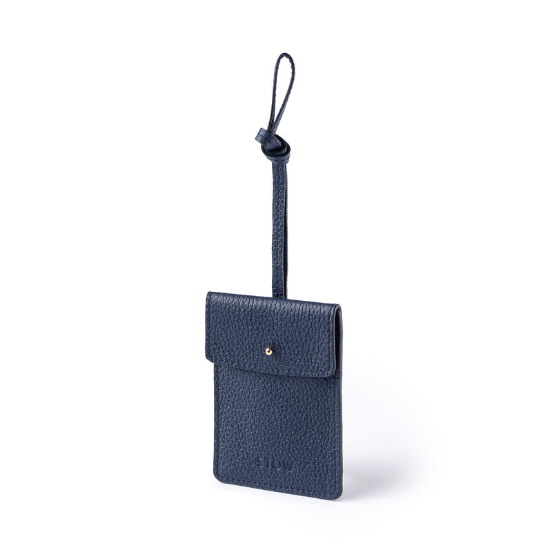 STOW Leather Multi Tag in Navy pebbled leather.