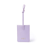 STOW Leather Multi Tag in Wild Lavender pebbled leather with personalised initials on the back.