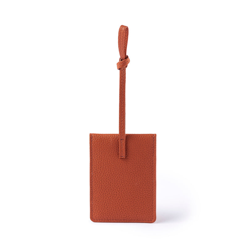 STOW London Leather Multi Tag in Clay Orange pebbled leather.