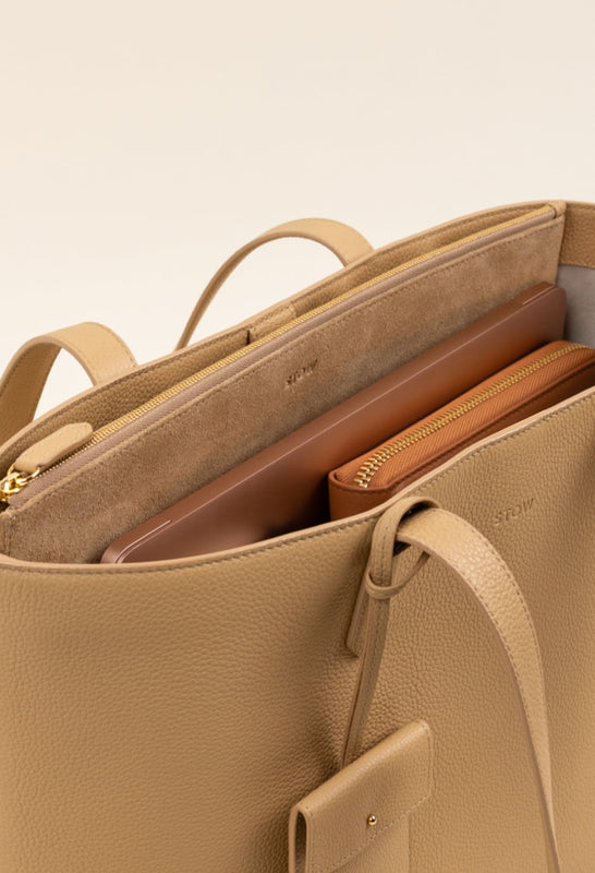 STOW Everyday Tote in pebbled Almond leather