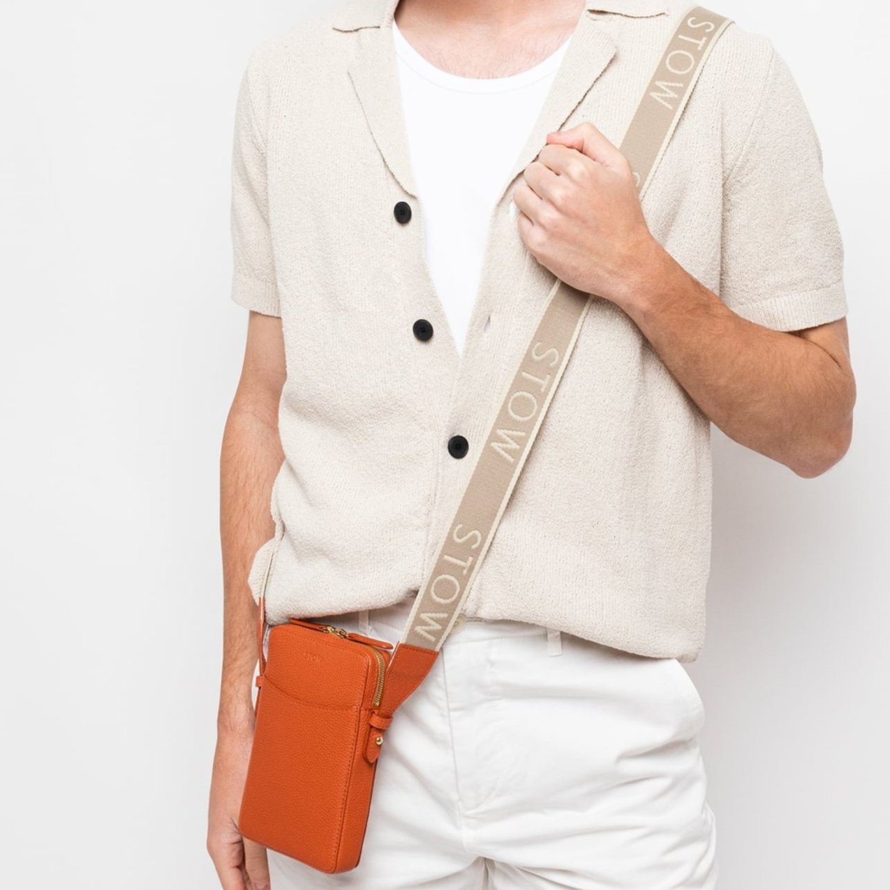 STOW London Nastro Phone Crossbody in Clay Orange