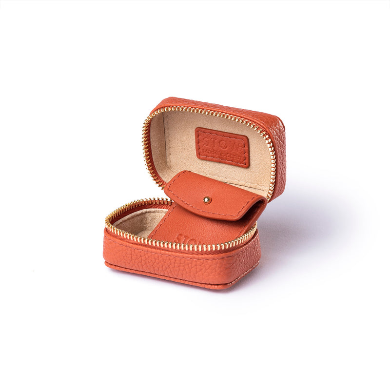 Ringbox aus Leder in Ton-Orange