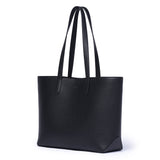 STOW Black Leather Everyday Tote Bag shown diagonally.