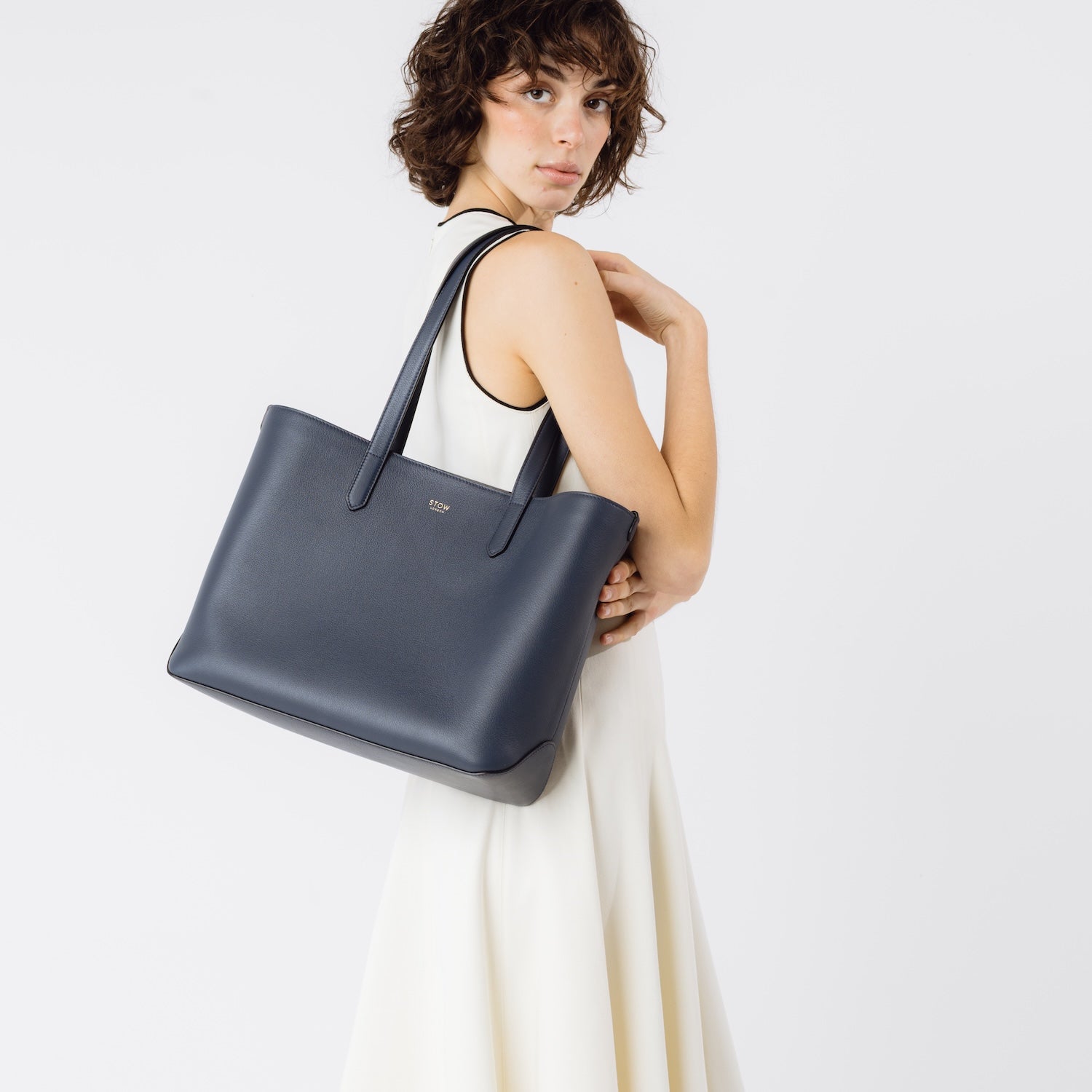 Everyday Tote in Navy Leather from STOW London