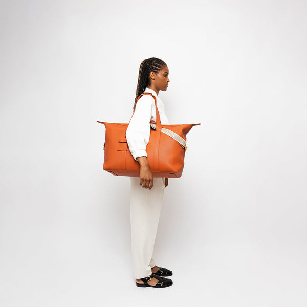 Clay Orange Leather Weekend Bag