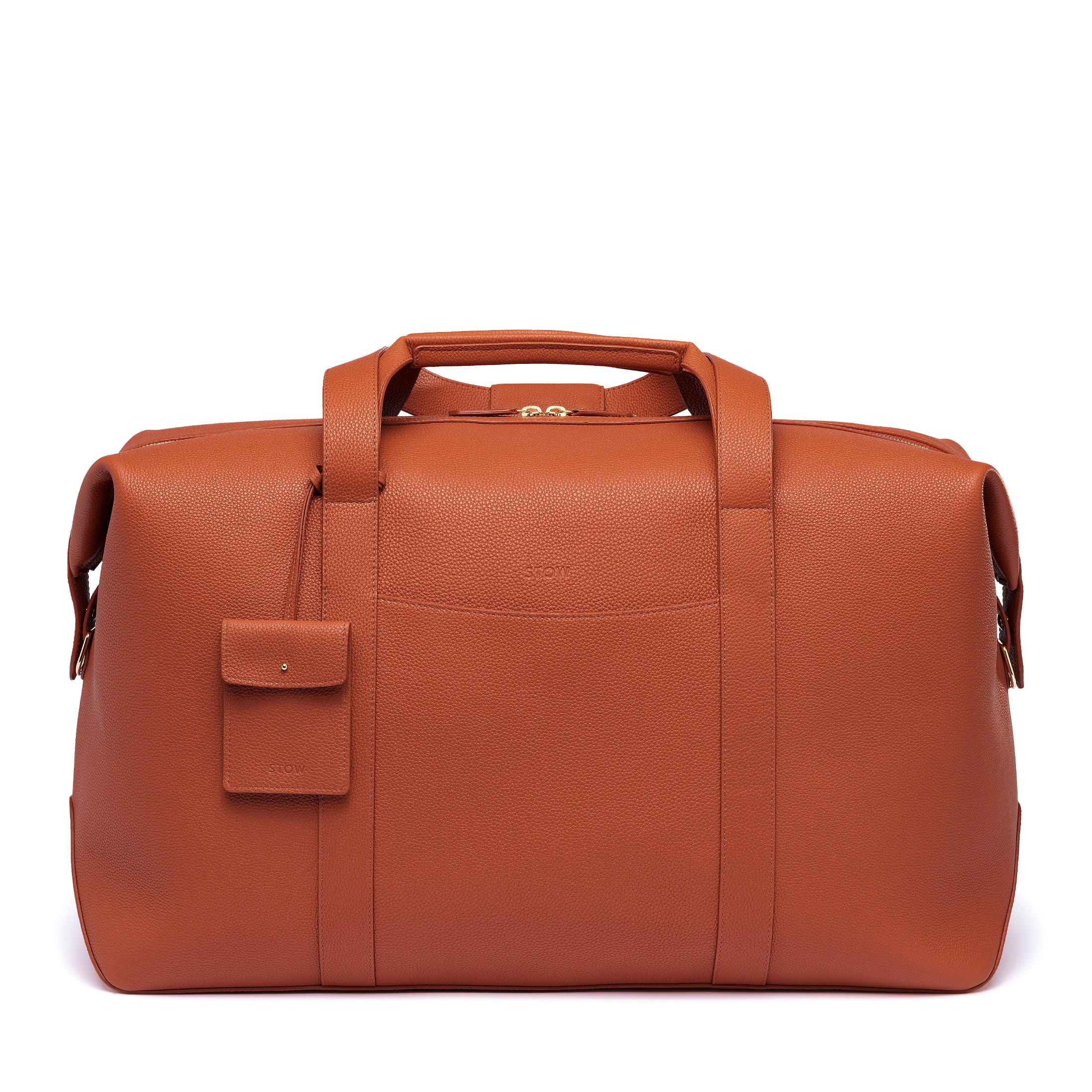 STOW Leather Weekend Bag in Clay Orange pebbled leather.