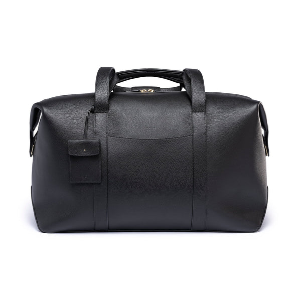 STOW Leather Weekend Bag in Black pebbled leather.