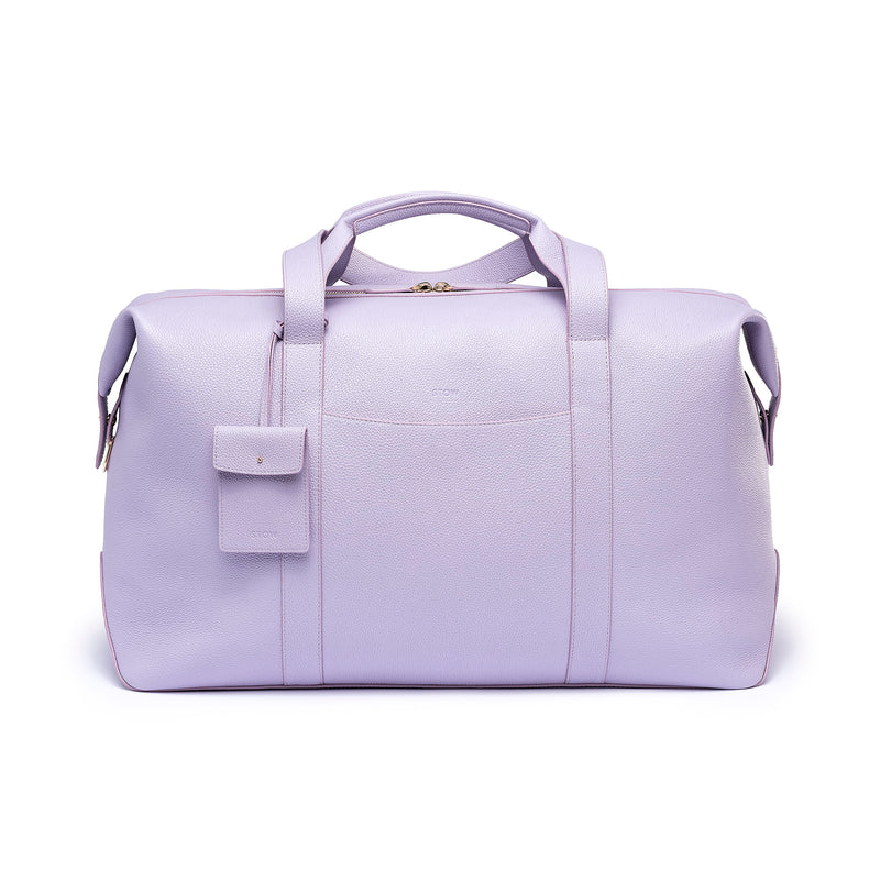 STOW Leather Weekend Bag in Wild Lavender pebbled leather.