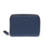 STOW Leather Zip Wallet in Navy pebbled leather.
