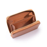 STOW Leather Zip Wallet in Earth Tan pebbled leather showing inside.